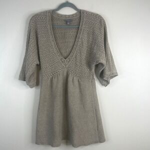 Vintage Y2K Deep V Longline Sweater Small Oatmeal Beige Crochet Elena Layering